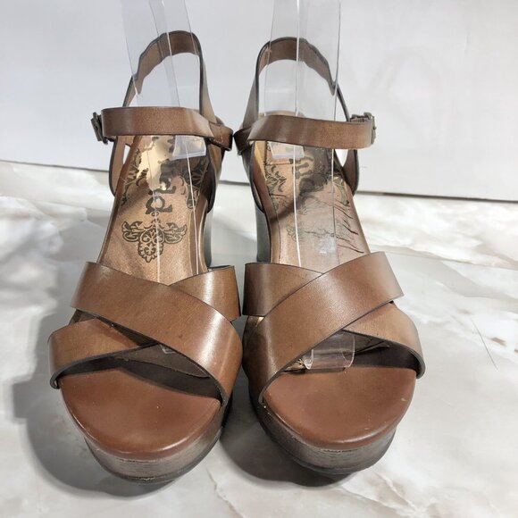 Mudd Kylie Cognac Y2K Style Wedge Brown Sandals Tan Straps Adjustable shoes Sz 7 - Picture 10 of 11